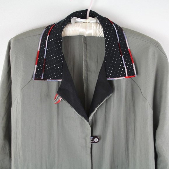 Anna Polan Sage Green Black White Polka Dot Trim Lightweight Jacket Blazer L - Picture 2 of 6